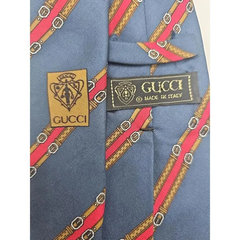 Gucci Men’s Belts‎ Logo Navy Red Silk Tie – Made in Italy 57